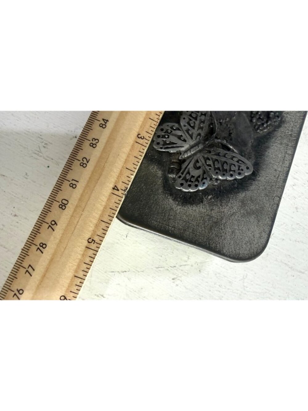 Vintage Butterfly Embossed Pewter Trinket Box Patina By Metzke Inc. 4.5" X 3" - Picture 9 of 9